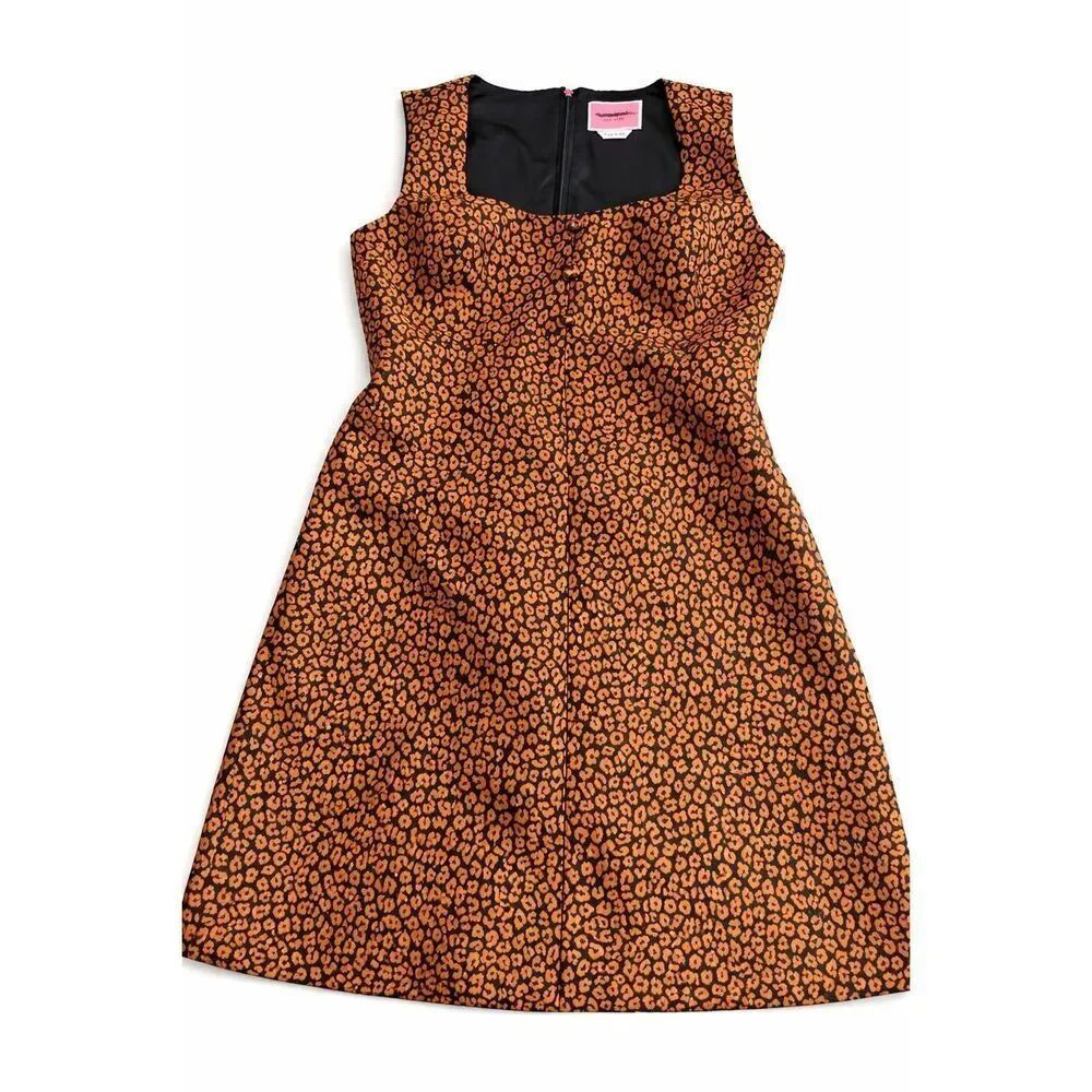 Kate Spade New York Black Tan Flora Leopard Jacquard Sleeveless Dress Size 4 New